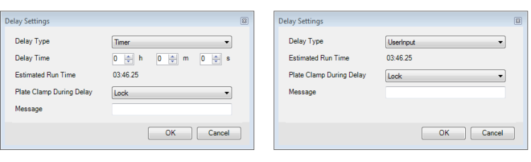 The Timer (Left) and UserInput (Right) Delay Types in the Delay Settings Window